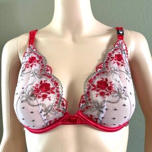 NWT Victoria's Secret Very Sexy Low Cut Red Floral Lace Bra Size 36DD